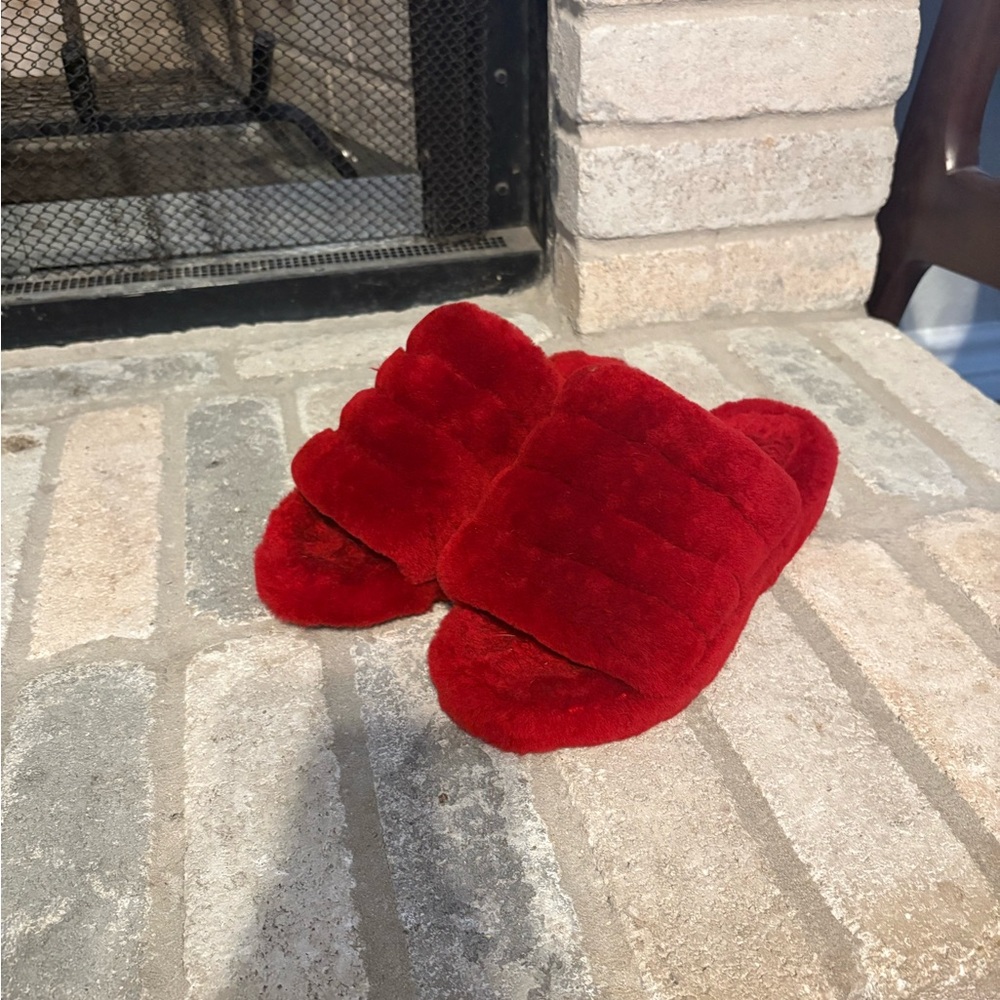 UGG Red Fluffy Slingback Slippers